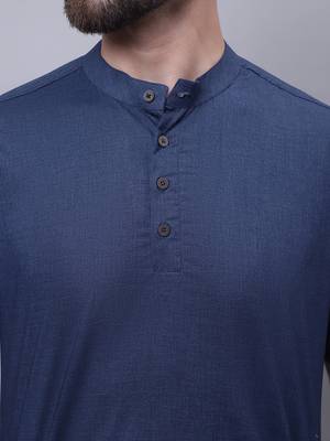 Pure cotton short kurta with band collar 4