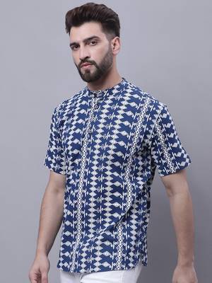 Pure cotton short kurta with band collar 1