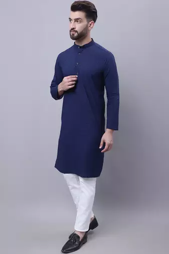 Pure cotton kurta with band collar