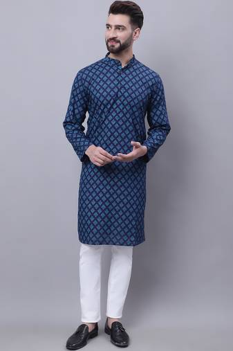 Pure cotton kurta with band collar
