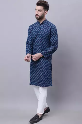 Pure cotton kurta with band collar