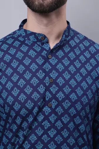 Pure cotton kurta with band collar