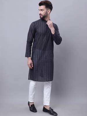 Pure cotton kurta with band collar 3