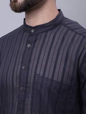 Pure cotton kurta with band collar 4