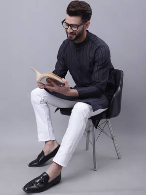 Pure cotton kurta with band collar 5
