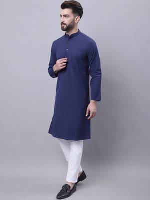 Pure cotton kurta with band collar 1
