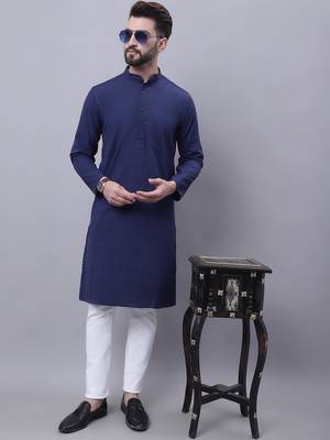 Pure cotton kurta with band collar 4