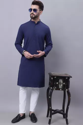 Pure cotton kurta with band collar