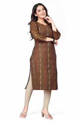 Textile cloth women's brown color cotton printed kurta 3