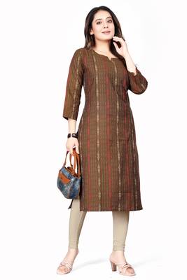 Textile cloth women's brown color cotton printed kurta 4