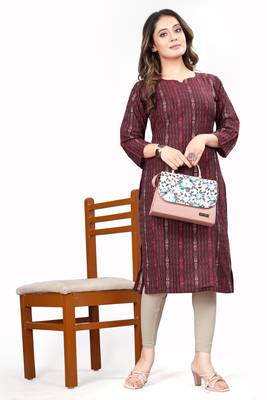Textile cloth women's Maroon color cotton printed kurta 1
