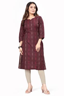 Textile cloth women's Maroon color cotton printed kurta 2