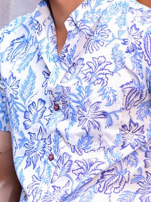 Hatheli men white comfort floral opaque printed casual shirt 2