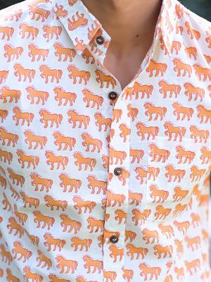 Hatheli men white comfort opaque printed casual shirt 3