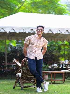 Hatheli men white comfort opaque printed casual shirt 4