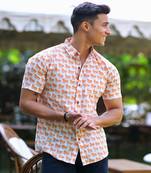 Hatheli men white comfort opaque printed casual shirt