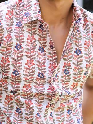 Hatheli men white comfort opaque printed casual shirt 2