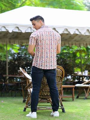 Hatheli men white comfort opaque printed casual shirt 4
