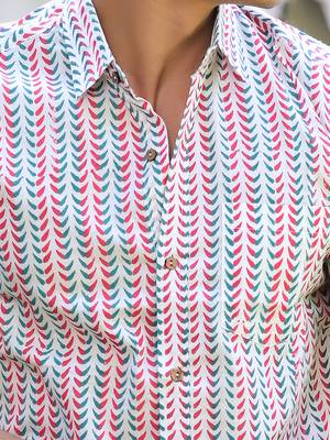 Hatheli men white comfort opaque printed casual shirt 3