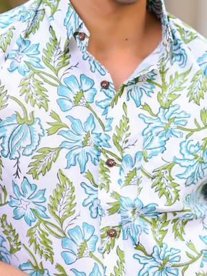 Hatheli men white comfort opaque printed casual shirt 2