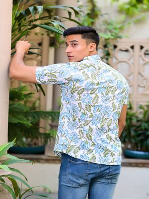 Hatheli men white comfort opaque printed casual shirt 4