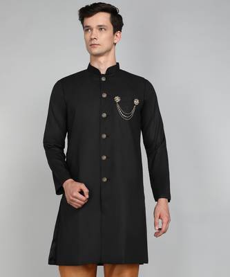 Solid Black Cotton Blend Nawabi With Paijama 1