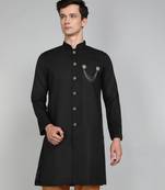 Solid Black Cotton Blend Nawabi With Paijama