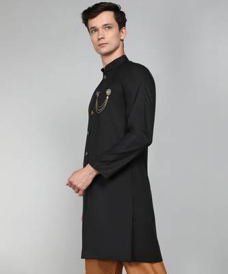 Solid Black Cotton Blend Nawabi With Paijama 2
