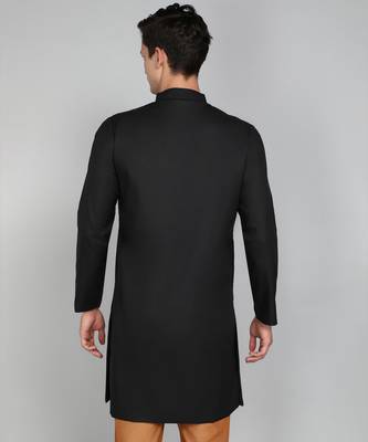 Solid Black Cotton Blend Nawabi With Paijama 4