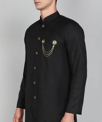 Solid Black Cotton Blend Nawabi With Paijama 5