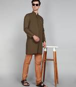 Solid Coffee Cotton Blend Nawabi With Paijama