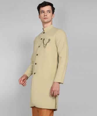 Solid Cream Cotton Blend Nawabi With Paijama 1