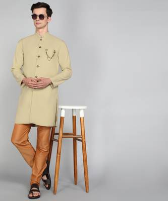 Solid Cream Cotton Blend Nawabi With Paijama 3