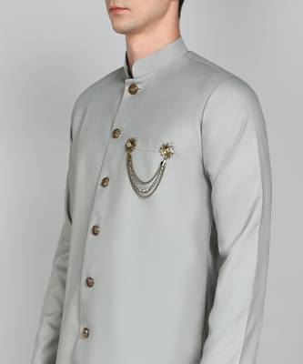 Solid Grey Cotton Blend Nawabi With Paijama 5