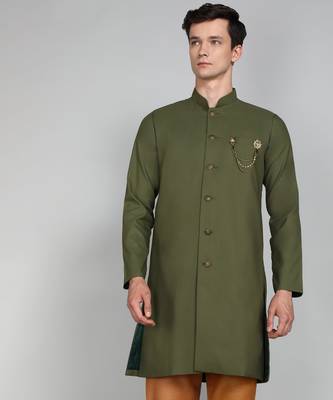 Solid Mehandi Green Cotton Blend Nawabi With Paijama 2
