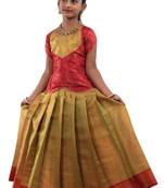 Green Baby Honey Comb Pattu pavadai For Girls