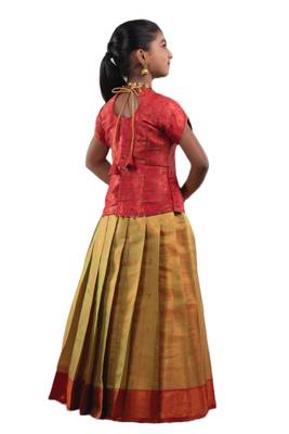 Green Baby Honey Comb Pattu pavadai For Girls 2
