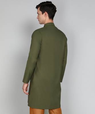 Solid Mehandi Green Cotton Blend Nawabi With Paijama 4
