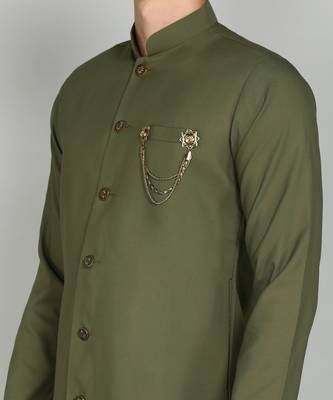 Solid Mehandi Green Cotton Blend Nawabi With Paijama 5