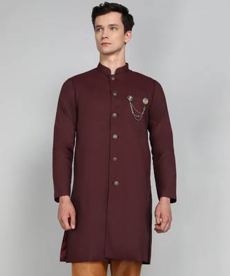 Solid Maroon Cotton Blend Nawabi With Paijama 1