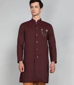 Solid Maroon Cotton Blend Nawabi With Paijama