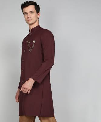 Solid Maroon Cotton Blend Nawabi With Paijama 2