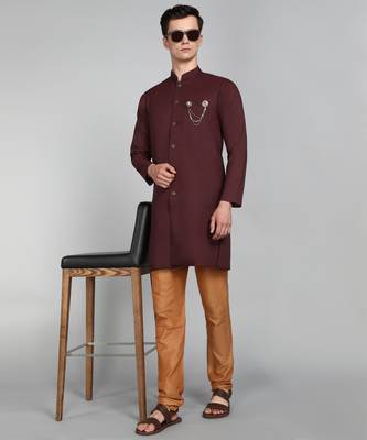 Solid Maroon Cotton Blend Nawabi With Paijama 3