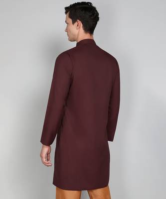 Solid Maroon Cotton Blend Nawabi With Paijama 4