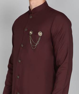 Solid Maroon Cotton Blend Nawabi With Paijama 5