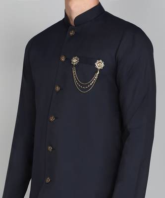 Solid Navy Blue Cotton Blend Nawabi With Paijama 5