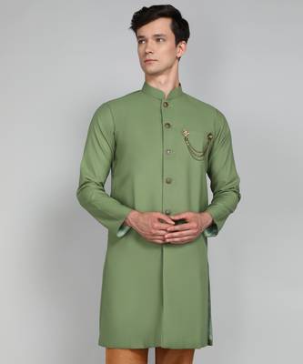 Solid Ocean Green Cotton Blend Nawabi With Paijama 1