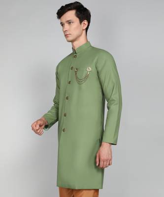 Solid Ocean Green Cotton Blend Nawabi With Paijama 2