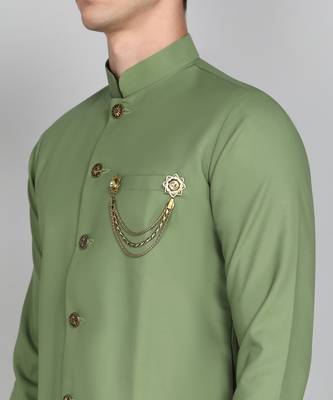 Solid Ocean Green Cotton Blend Nawabi With Paijama 5