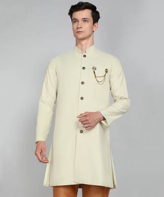 Solid Off White Cotton Blend Nawabi With Paijama 1